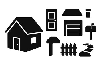 Leinwandbilder - Collection of web icons representing home-related elements including house, door, garage, and fence