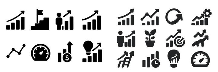 Leinwandbilder - Collection of web icons illustrating business growth, performance metrics, and data visualization elements