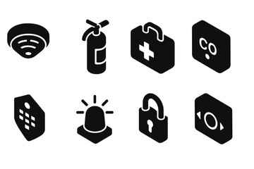 Aufkleber - Collection of essential web icons including safety, health, and security symbols for digital applications