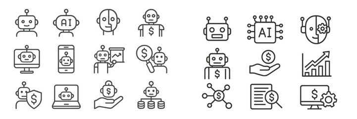 Poster - Collection of web icons showcasing artificial intelligence concepts and technological applications for finance