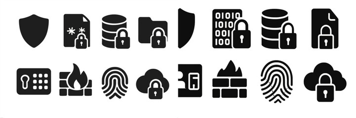 Poster - Collection of web icons representing security, data protection, and online safety concepts for digital applications