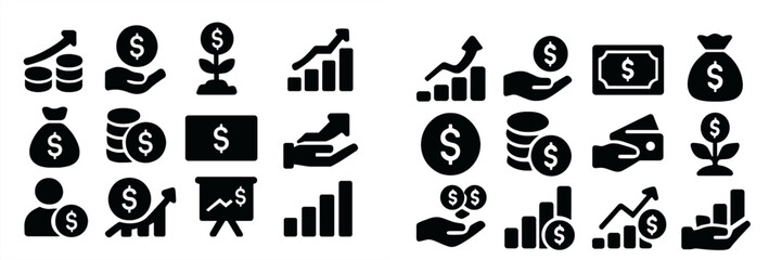 Leinwandbilder - Collection of web icons representing finance, investment, and economic growth concepts in a minimalist design