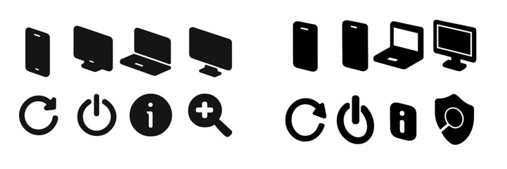 Leinwandbilder - Set of black web icons depicting various devices and UI elements for digital usage and design