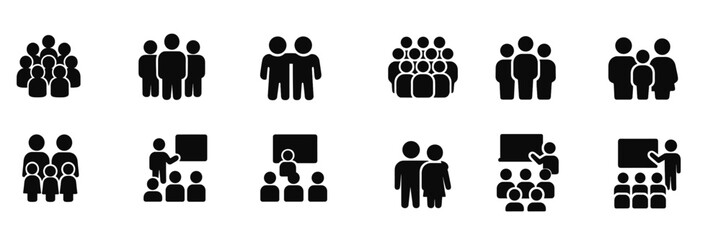 Poster - Web icons depicting various group activities, gatherings, and interactions suitable for digital design projects and applications