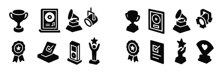 Poster - Set of black web icons featuring awards, trophies, and music-related symbols for digital design projects