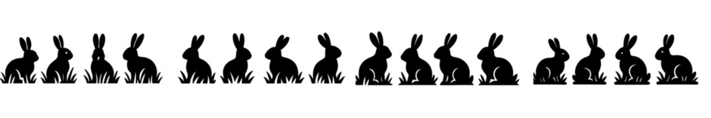 Poster - Set of web icons featuring silhouettes of rabbits arranged in a line, suitable for digital design projects and web applications