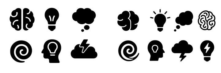 Poster - Set of web icons featuring brain, light bulb, and thought elements for digital design and creative projects