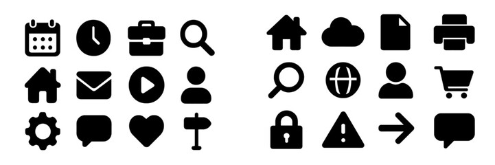 Leinwandbilder - Variety of web icons representing different functionalities for digital applications and websites in a simple black design