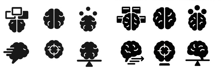 Poster - Set of modern web icons illustrating brain-themed concepts for digital applications and interfaces