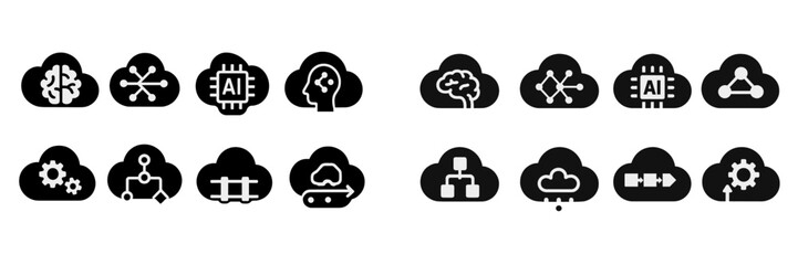 Leinwandbilder - Set of web icons illustrating artificial intelligence, cloud computing, and technology concepts for digital applications