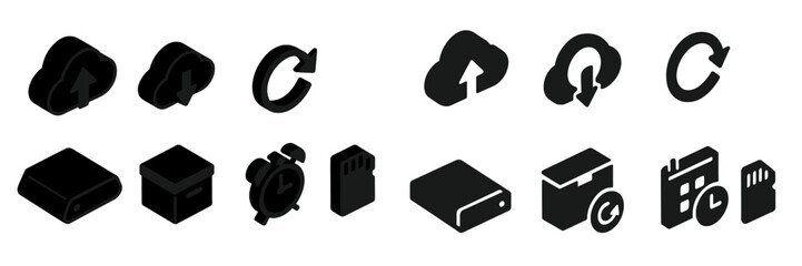 Leinwandbilder - Collection of web icons showcasing various functions like upload, refresh, storage, and time management in a minimalistic design style