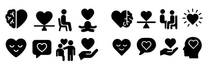 Aufkleber - Set of web icons representing emotions, relationships, and mental wellness in a minimalistic design