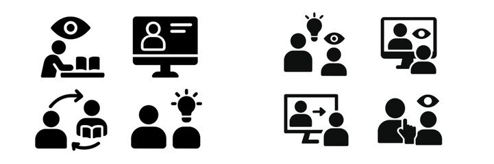 Poster - Set of web icons representing online learning, collaboration, and user interaction in digital environments