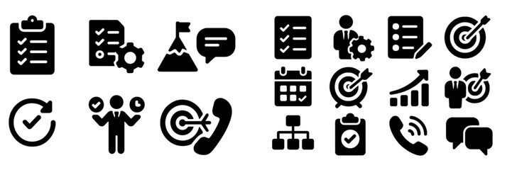 Leinwandbilder - Collection of professional web icons for tasks, communication, and goal setting designed for modern digital interfaces
