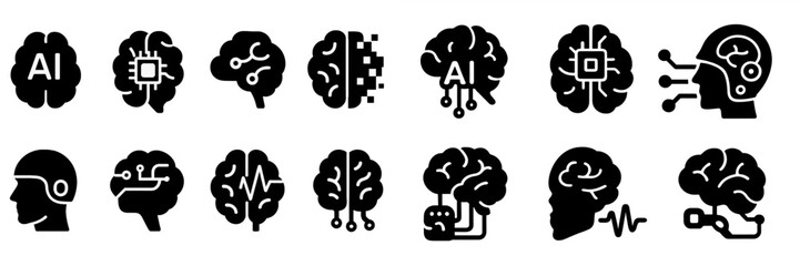 Poster - Collection of web icons showcasing artificial intelligence and brain technology concepts