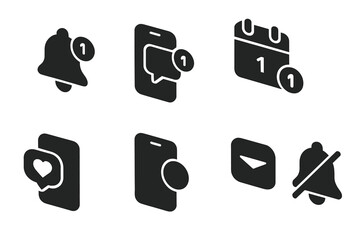 Fototapete - Collection of web icons depicting notifications, phone messages, calendar events, and interaction symbols for user interface design