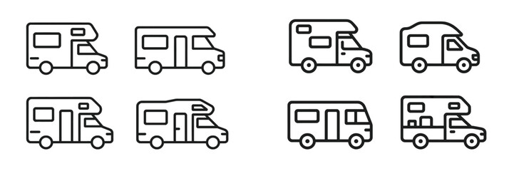 Leinwandbilder - Set of minimalistic web icons featuring various designs of recreational vehicles and campers