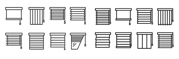 Aufkleber - Set of web icons representing various types of window blinds in a minimalist design suitable for digital use