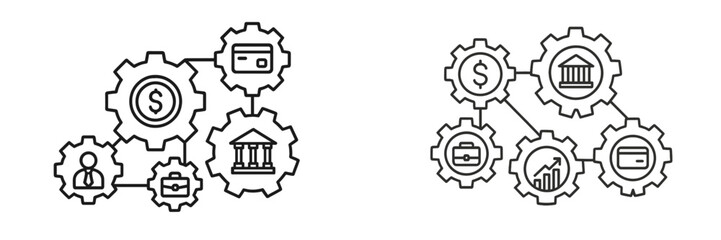 Leinwandbilder - Set of web icons depicting finance and banking concepts with interconnected gears for digital design projects