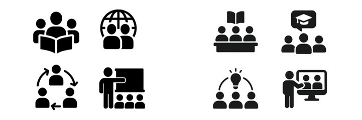Poster - Collection of web icons representing communication, education, and collaboration for online platforms