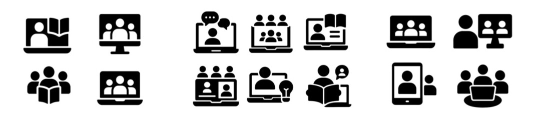 Poster - Collection of educational and communication web icons illustrating online learning and collaboration tools