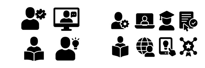 Poster - Collection of web icons representing online learning, communication, and information sharing in various contexts