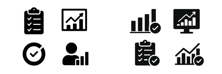 Poster - Variety of web icons representing charts, analytics, checklists, and user activity suitable for digital projects