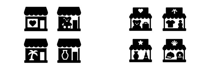 Poster - Set of black web icons representing various storefronts and products for digital design and development projects