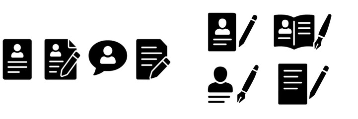 Poster - Collection of black web icons representing various document and user interactions for digital communication
