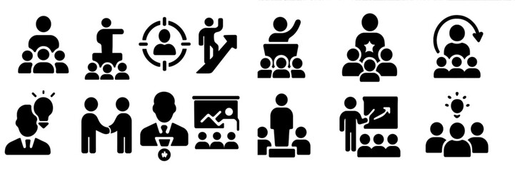 Leinwandbilder - Collection of diverse web icons representing teamwork, leadership, and communication for digital platforms