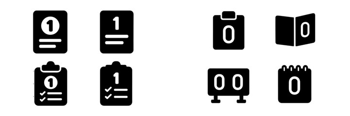 Aufkleber - Collection of black web icons featuring document, checklist, and scoreboard designs for digital applications