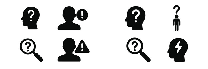 Aufkleber - Collection of web icons depicting various concepts related to inquiry, knowledge, and attention in a minimalist style