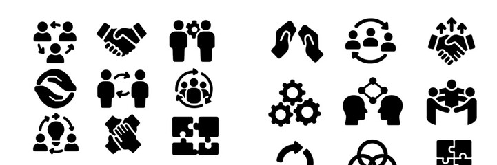 Aufkleber - Collection of black and white web icons representing collaboration, teamwork, and communication concepts for digital platforms