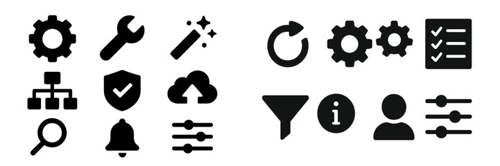 Aufkleber - Collection of web icons representing various tools, features, and user interface elements for digital applications
