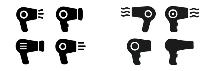 Poster - Collection of web icons featuring different designs of hair dryers in flat style for digital applications