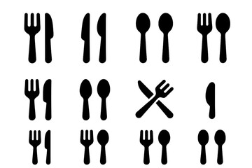 Aufkleber - Collection of web icons featuring various kitchen utensils including forks, knives, and spoons arranged in a grid layout