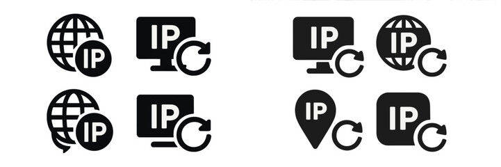 Poster - Variety of web icons representing internet protocols and networking concepts in a clean black and white design
