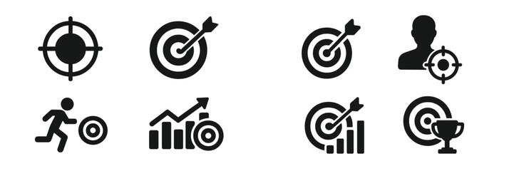 Poster - Collection of web icons showcasing targets, achievements, and user profiles for digital applications and marketing