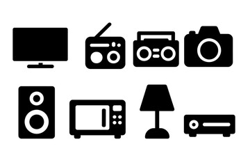 Aufkleber - Collection of black and white web icons representing home appliances and electronic devices for digital use