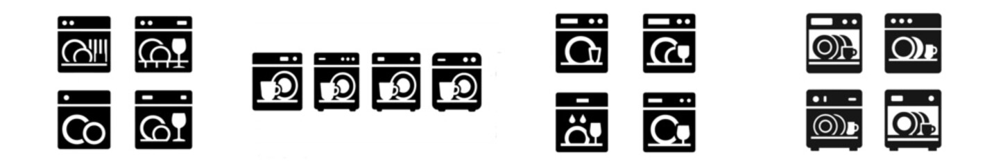 Poster - Collection of web icons representing dishwashers and washing machines in a minimalistic style for online use