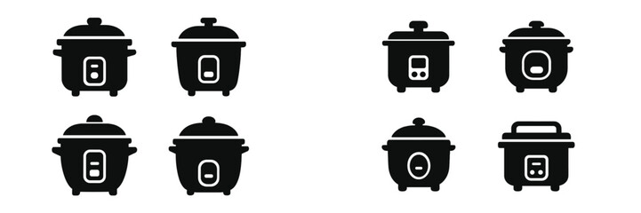 Aufkleber - Set of web icons featuring various styles of rice cookers in minimalist design