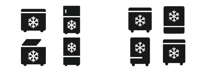Poster - Collection of web icons featuring various freezer and refrigerator designs in black and white