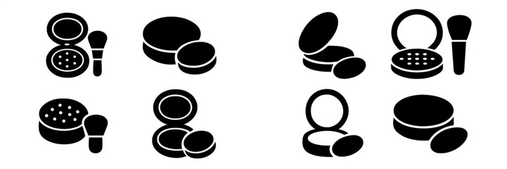 Aufkleber - Set of web icons featuring various cosmetic products like powder compacts, brushes, and makeup items for digital design use