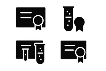 Poster - Collection of web icons including certificates and laboratory test tubes in black and white design