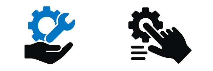 Aufkleber - Web icons showcasing tool usage and interaction with gears for digital applications and user interfaces