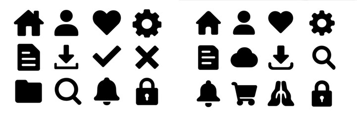 Leinwandbilder - Black web icons collection for various digital applications and user interfaces showcasing essential symbols