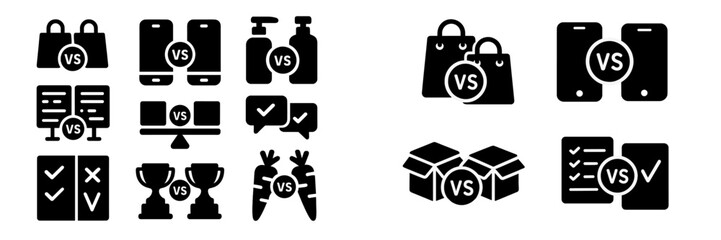 Poster - Collection of web icons representing comparisons in various categories such as shopping and technology