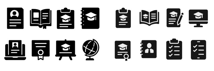 Poster - Collection of educational and professional icons depicting various aspects of learning and certification activities