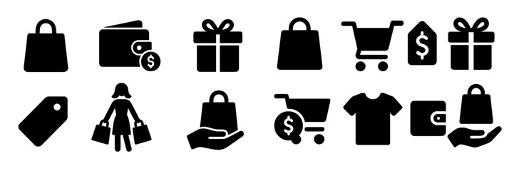 Aufkleber - Collection of web icons featuring shopping symbols for retail, e-commerce, and consumer activities