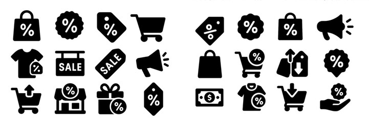 Aufkleber - Web icons showcasing shopping themes, discounts, and sales for e-commerce and marketing